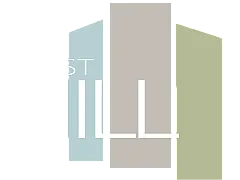 Modern logo design for West Hill with sleek geometric shapes in soothing neutral tones.