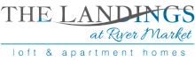 Elegant logo for The Landings at River Market, highlighting loft and apartment homes in a stylish design.