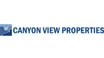 Canyon View Properties logo featuring a stylized canyon graphic in blue with bold, modern typography.