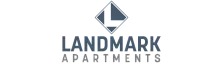 Sleek logo of Landmark Apartments featuring a modern geometric design and bold typography.