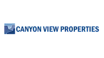 Canyon View Properties logo featuring a modern mountain design in blue tones, symbolizing quality and style.
