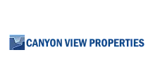Canyon View Properties logo in blue, featuring a stylized mountain and canyon design.