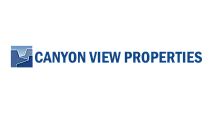 Logo of Canyon View Properties featuring a minimalist blue canyon design and bold lettering.