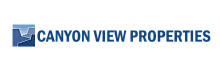 Canyon View Properties logo with a stylized canyon design in blue, emphasizing scenic living and quality homes.