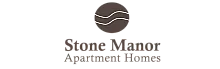 Elegant logo of Stone Manor Apartment Homes featuring a stylized circular design with wavy lines.