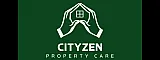 Elegant Cityzen Property Care logo featuring a house silhouette cradled by hands, symbolizing protection and care.