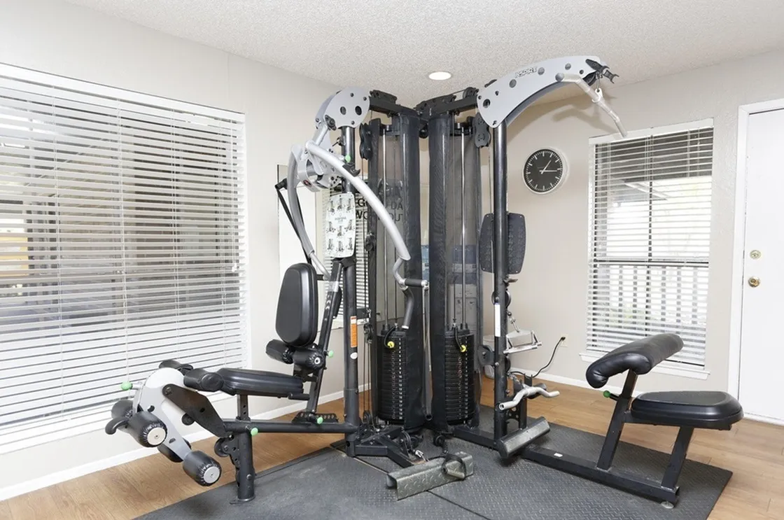 Modern fitness center with a versatile multi-gym station, perfect for an energizing workout in a bright and spacious environment.