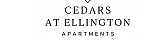 Elegant logo for Cedars at Ellington Apartments featuring a minimalist leaf design in a geometric frame.