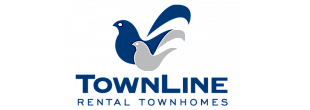 Logo of TownLine Rental Townhomes featuring two stylized birds, symbolizing community and harmony.