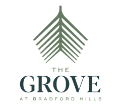 Elegant logo for The Grove at Bradford Hills, featuring a stylized tree design in green for a modern and tranquil apartment community.