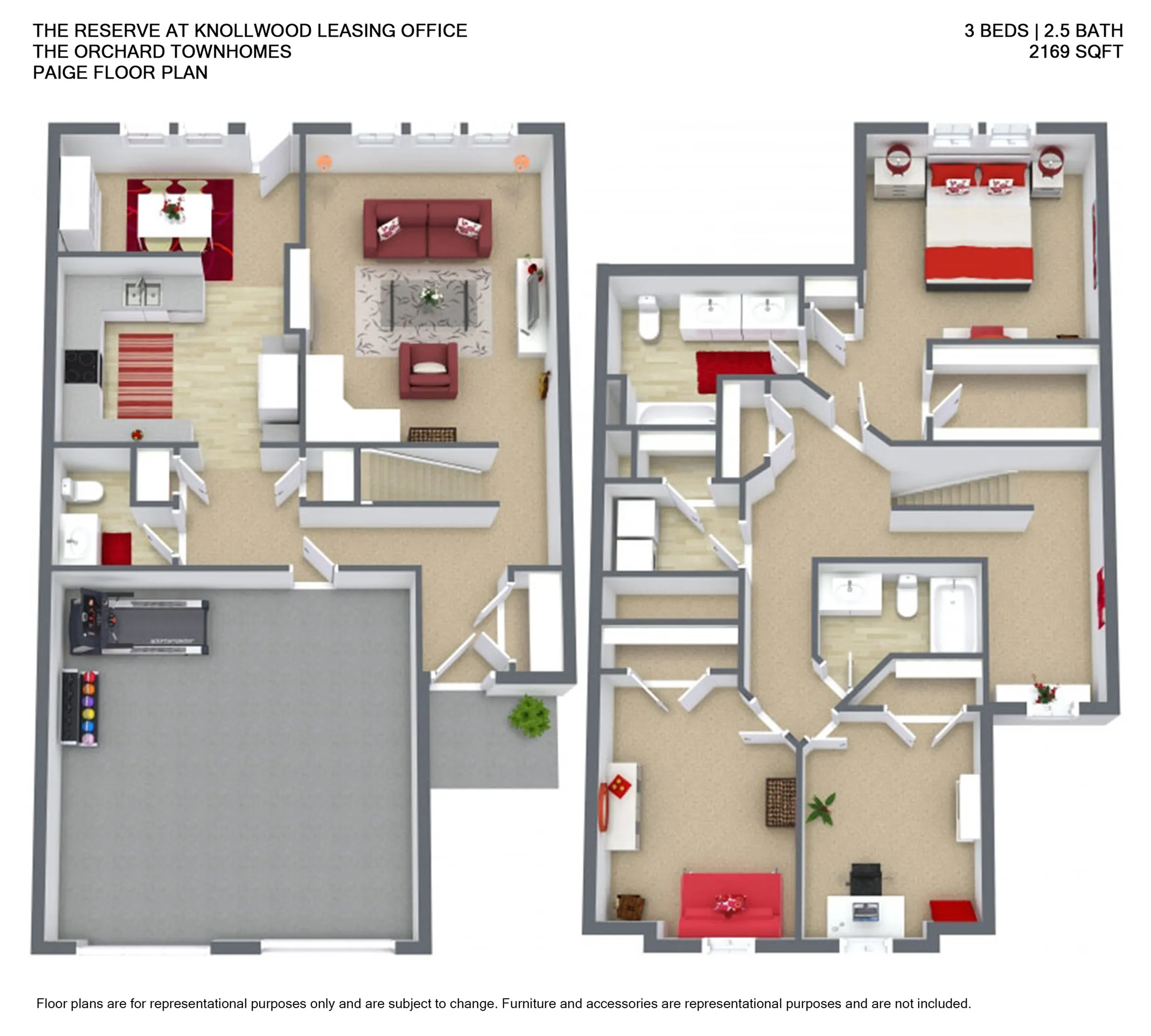 2522 and 2524 Cherry Lane floor plan featuring 3 spacious bedrooms, 2.5 baths, an open living-dining area, and a modern kitchen, spanning 2169 sq ft.