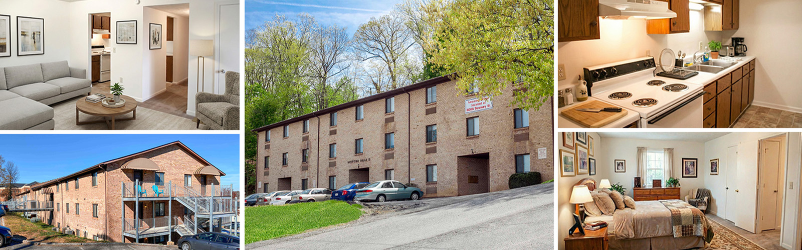 Charming apartment complex with a cozy and inviting living room, modern kitchen, and elegant bedroom. Convenient exterior with ample parking, nestled in a vibrant, leafy neighborhood.