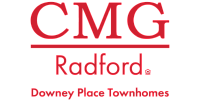Elegant CMG Radford logo for Downey Place Townhomes in bold red.