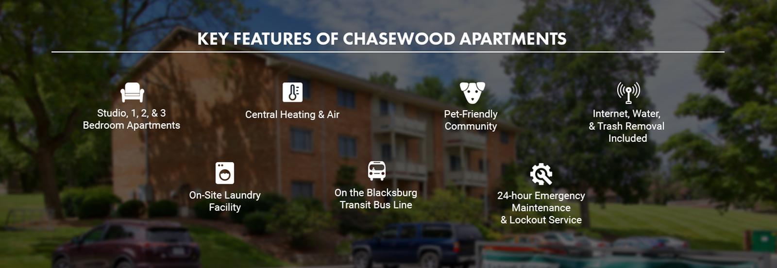 Discover Chasewood Apartments featuring studio to 3-bedroom options, central heating and air, pet-friendly community, on-site laundry, and 24-hour emergency service. Enjoy seamless connection with included internet and easy access to public