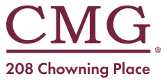 CMG branding with a focus on 208 Chowning Place, emphasizing stylish and modern living.