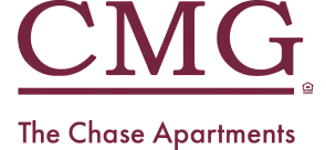 CMG The Chase Apartments logo featuring elegant maroon typography on a white background, symbolizing luxury and sophisticated living.