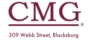 CMG logo with address 309 Webb Street, Blacksburg, showcasing a professional and welcoming design.