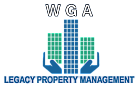 Modern logo for WGA Legacy Property Management featuring stylized buildings held by hands, symbolizing trust and excellence in real estate management.