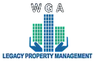 Elegant logo for WGA Legacy Property Management featuring stylized hands cradling skyscrapers, symbolizing care and expertise in real estate.