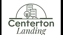 Sleek Centerton Landing logo featuring modern buildings and a serene landscape, embodying urban living amidst nature.