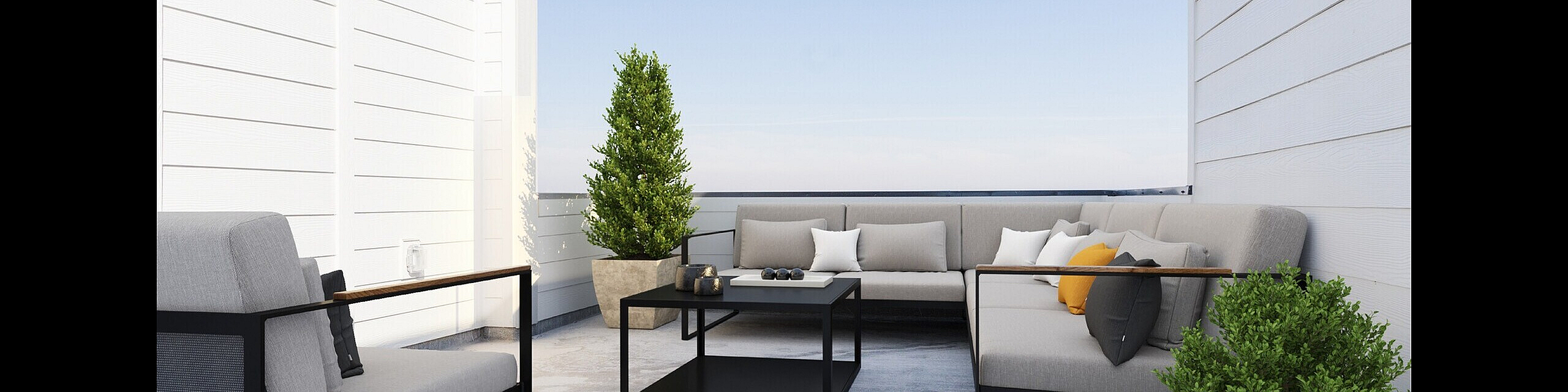 Private rooftop deck with outdoor seating at Erin Hills Estates