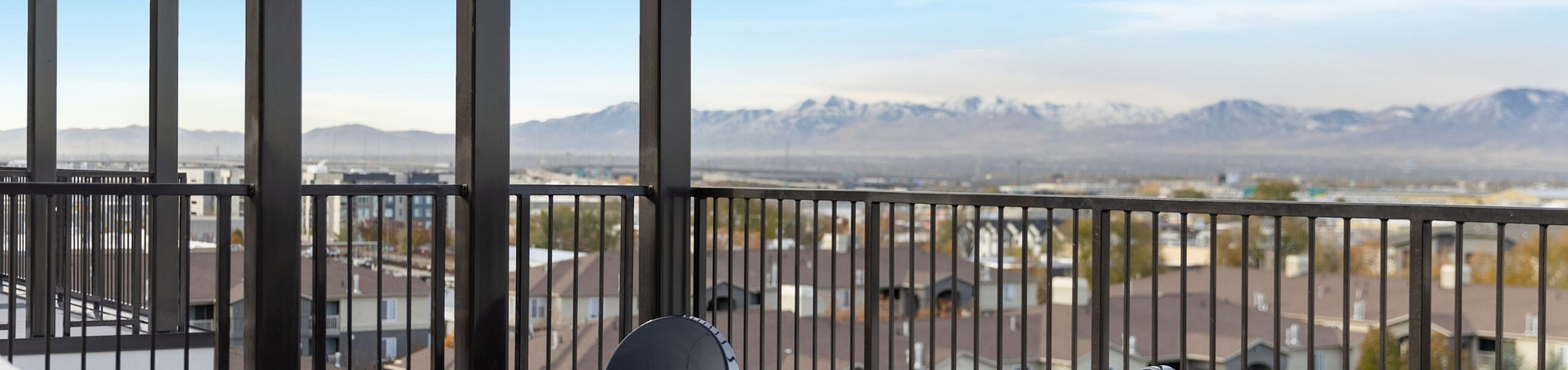 Rooftop view of the Wasatch Mountains and Salt Lake City from Tradition Pointe