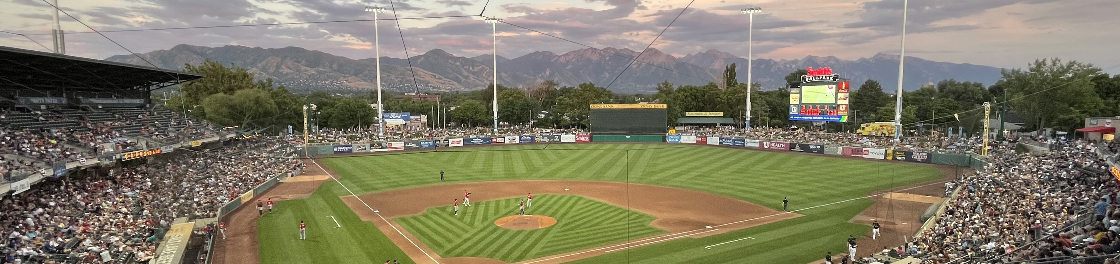 Sunset at Smith's Ballpark with the Wasatch Mountains, a short walk from Tradition Pointe