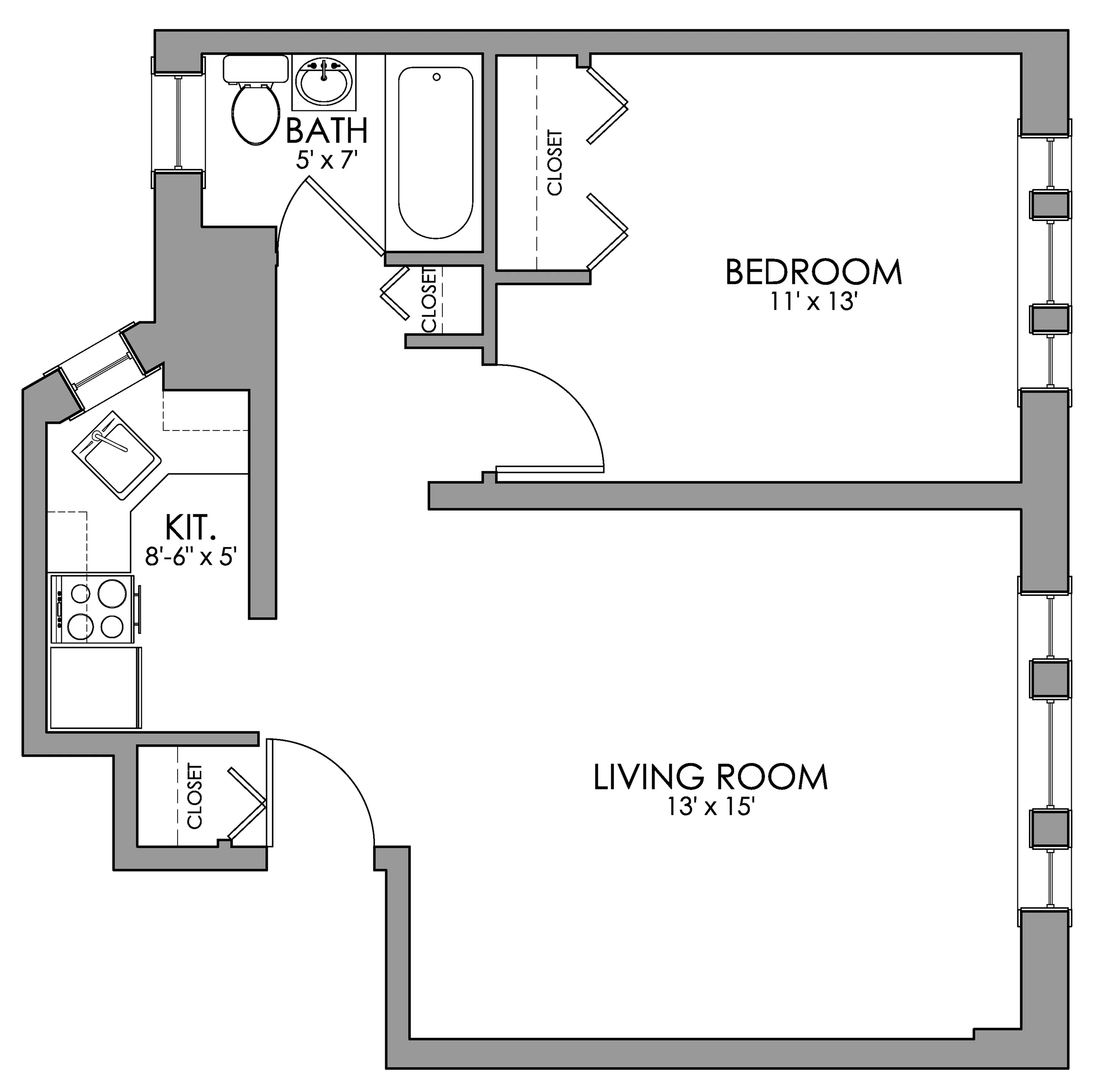 Modern floor plan showcasing an inviting living room, cozy bedroom, efficient kitchen, and a well-appointed bathroom.