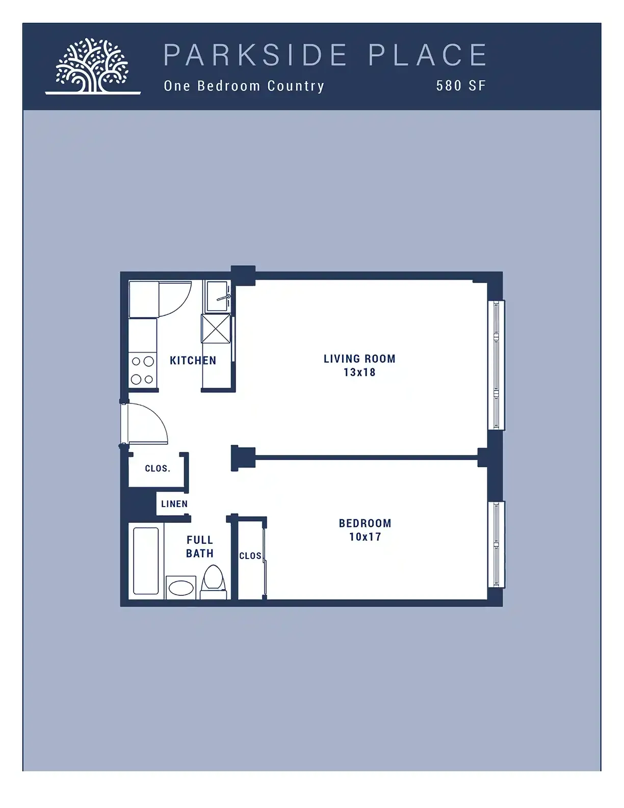 1 Br Country Floor Plan Layout