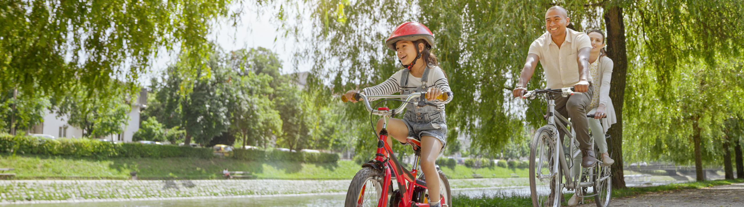 Family riding bicycles