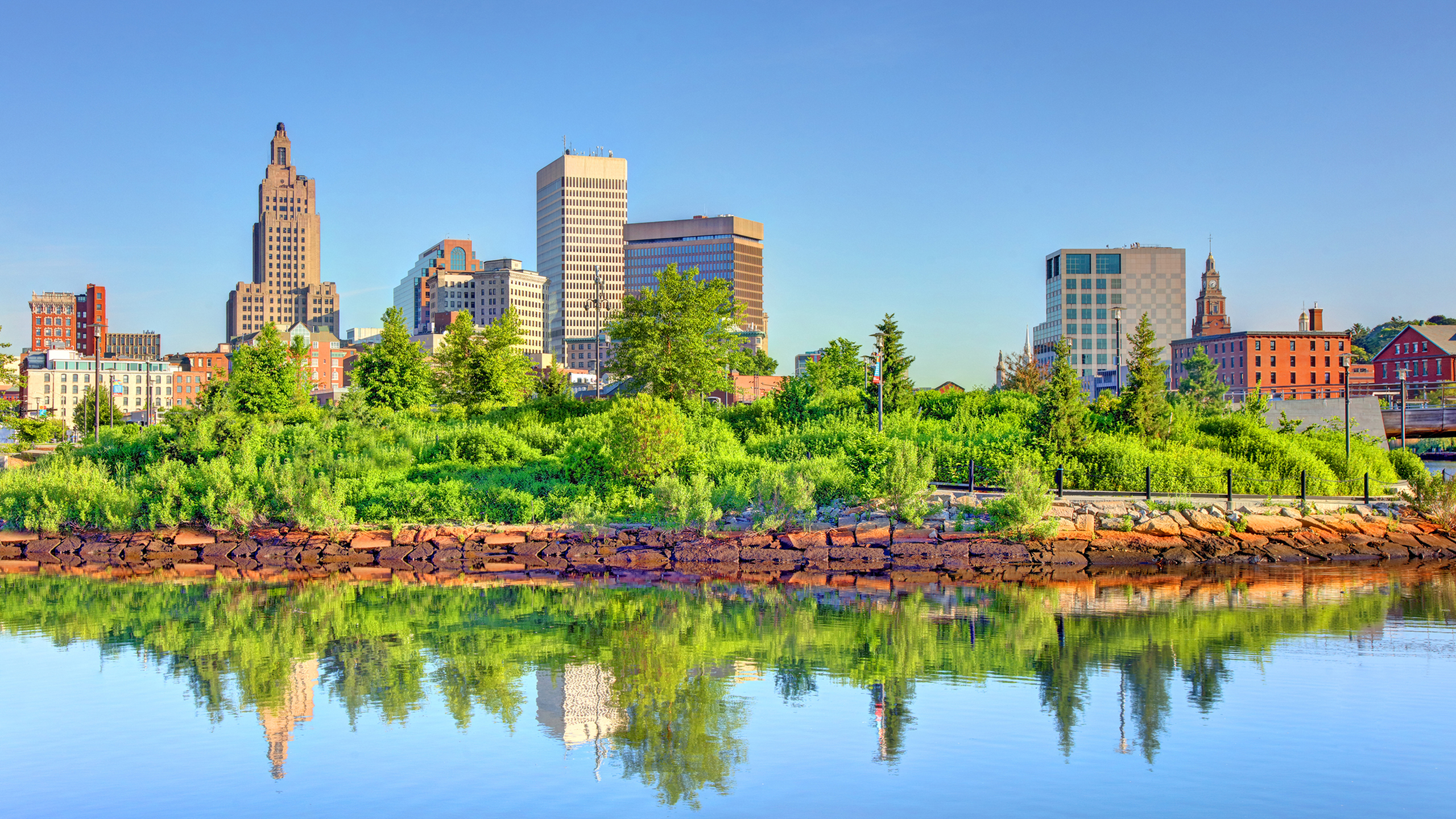 Providence Rhode Island skyline by water