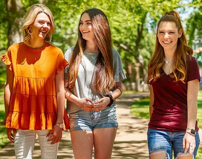 Students walking through campus