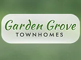 Inviting Garden Grove Townhomes logo set against a serene green backdrop, promising tranquil living.