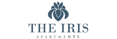 Elegant logo of The Iris Apartments featuring a stylized floral design, embodying luxury living.