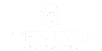 The Iris Apartments logo featuring elegant floral design, symbolizing luxury and comfort in apartment living.