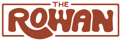 Bold and distinctive logo design for The Rowan, featuring playful and modern typography in a vibrant brown color.