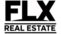 FLX Real Estate company logo featuring bold black and white design, capturing a modern and professional aesthetic.