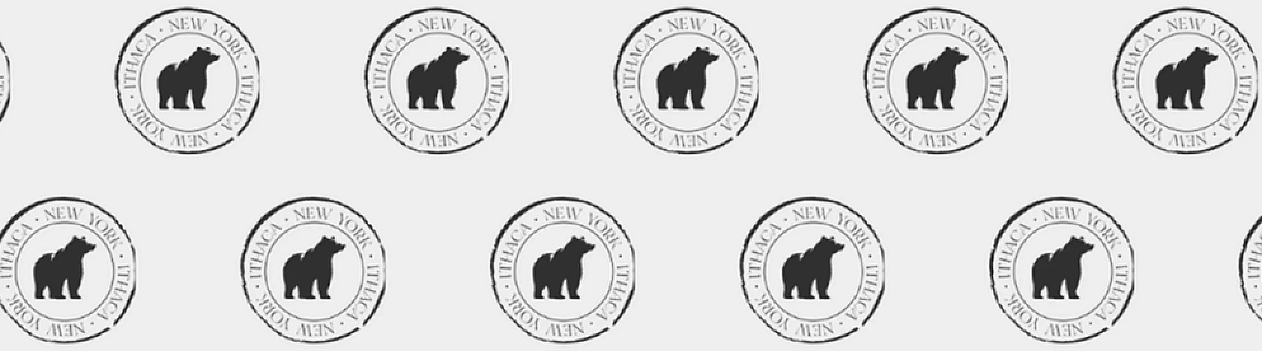 Ithaca, New York themed pattern featuring bear silhouettes within circular emblems.