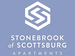 Modern logo design for Stonebrook of Scottsburg Apartments featuring interlocking 'S' symbols on a soothing lavender background.