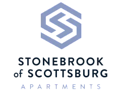 Modern logo of Stonebrook of Scottsburg Apartments featuring a blue geometric design.