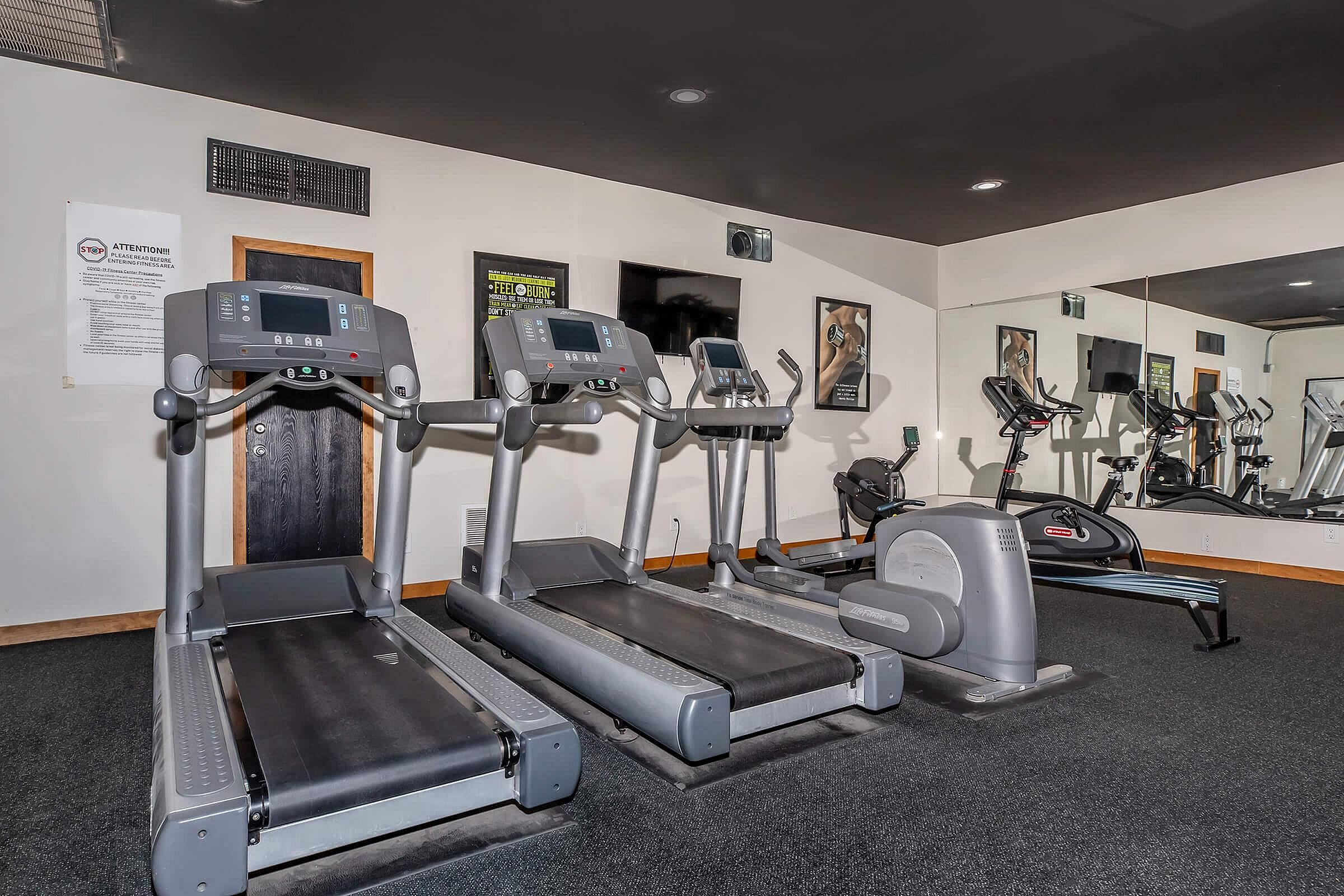 Modern fitness center featuring state-of-the-art treadmills and exercise equipment in an inviting space.