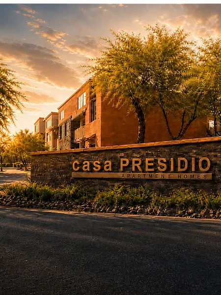 Casa Presidio apartment community offering luxurious living with a sparkling pool, state-of-the-art fitness center, modern kitchen amenities, and scenic green spaces. Experience comfort in beautifully designed apartments with ample parking.
