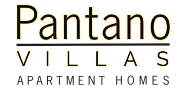 Pantano Villas Apartment Homes logo with elegant yellow and white text.