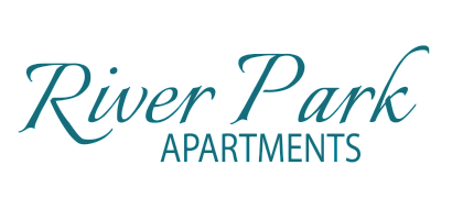 Elegant River Park Apartments logo in sophisticated teal font, conveying a sense of luxury and style.
