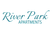Elegant logo design displaying 'River Park Apartments' in stylish teal lettering.