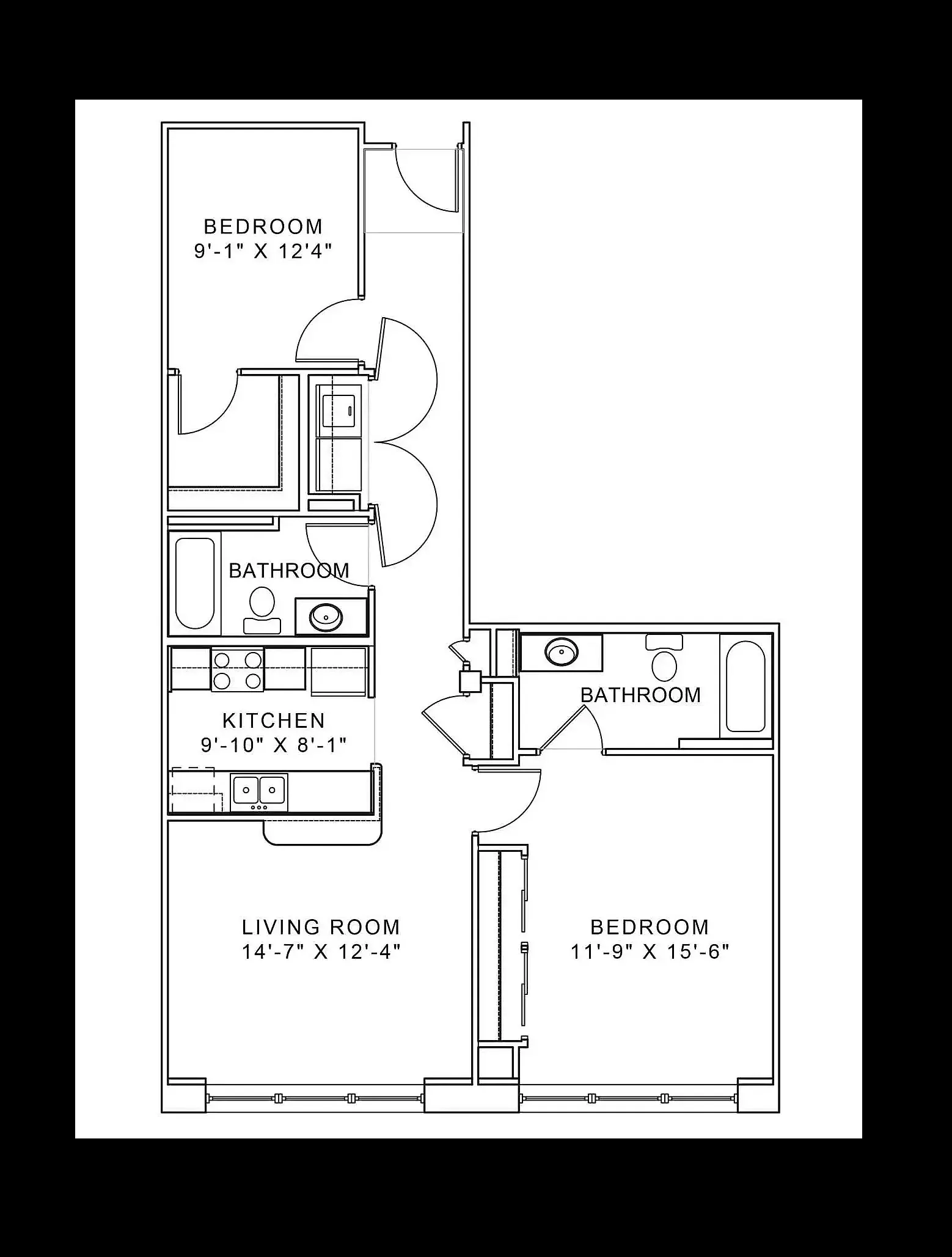 2D floorplan, 2 bed, 2 bath