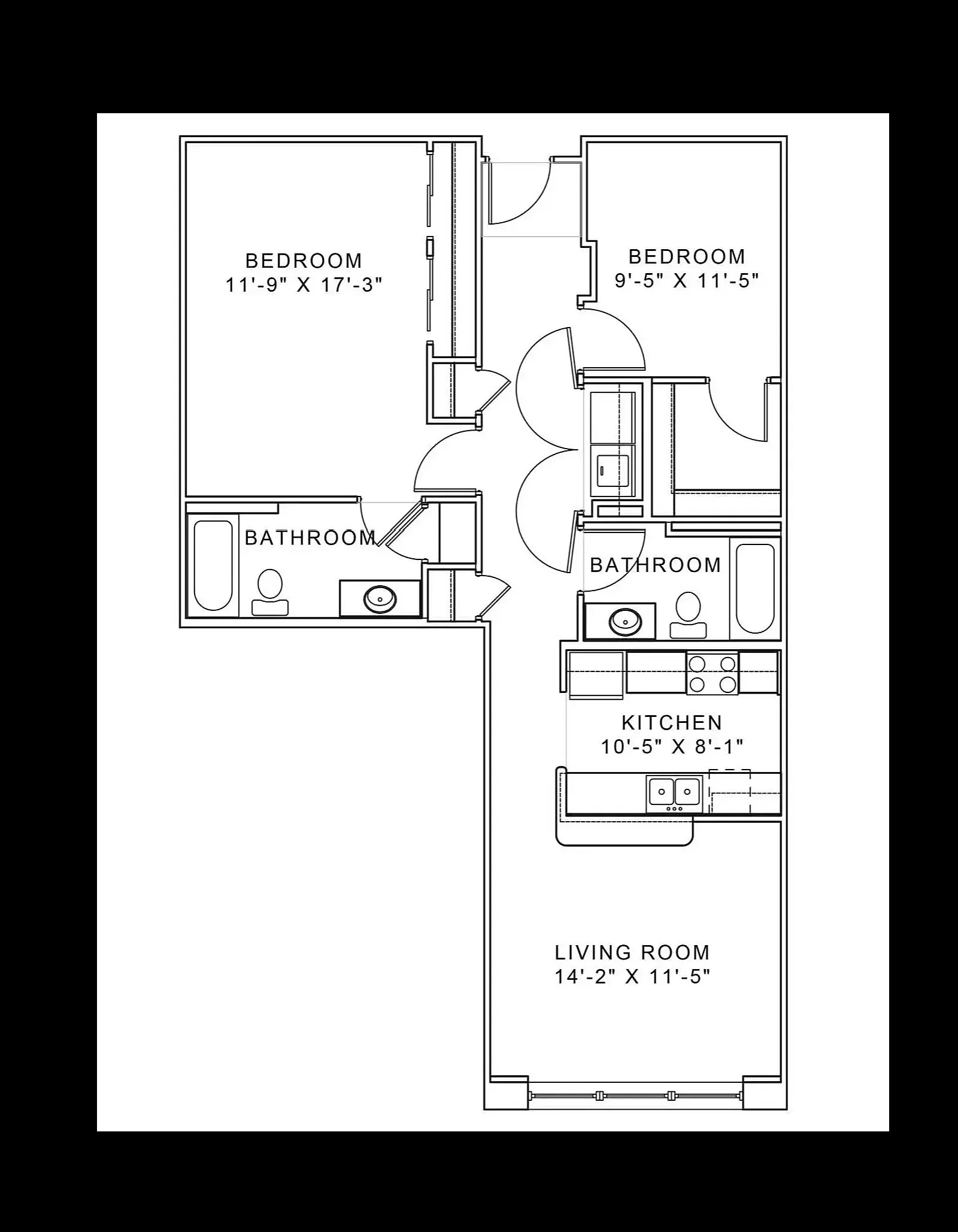 2D floorplan, 2 bed, 2 bath