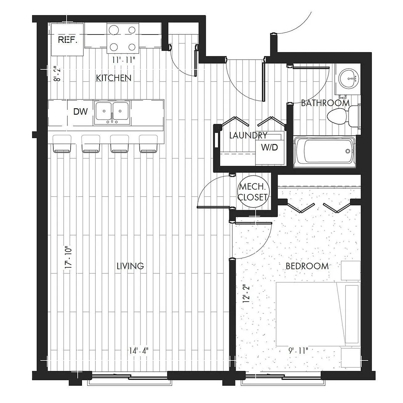 Monon Lofts - 1 Bedroom Floorplan