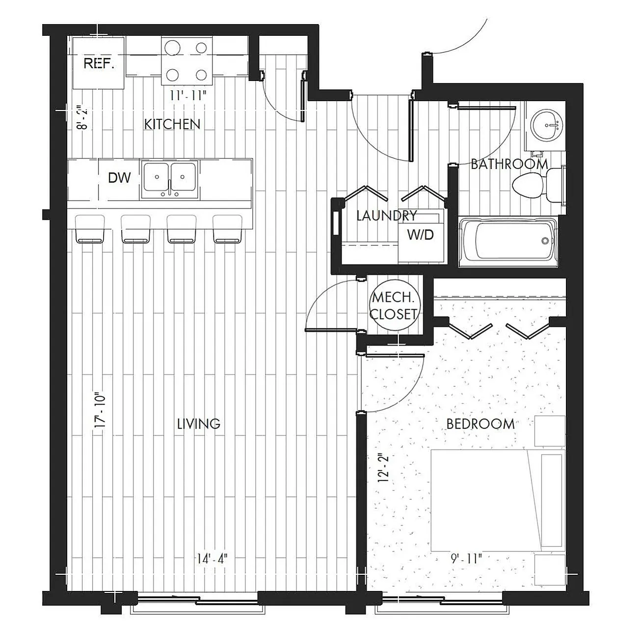 Monon Lofts - 1 Bedroom Floorplan