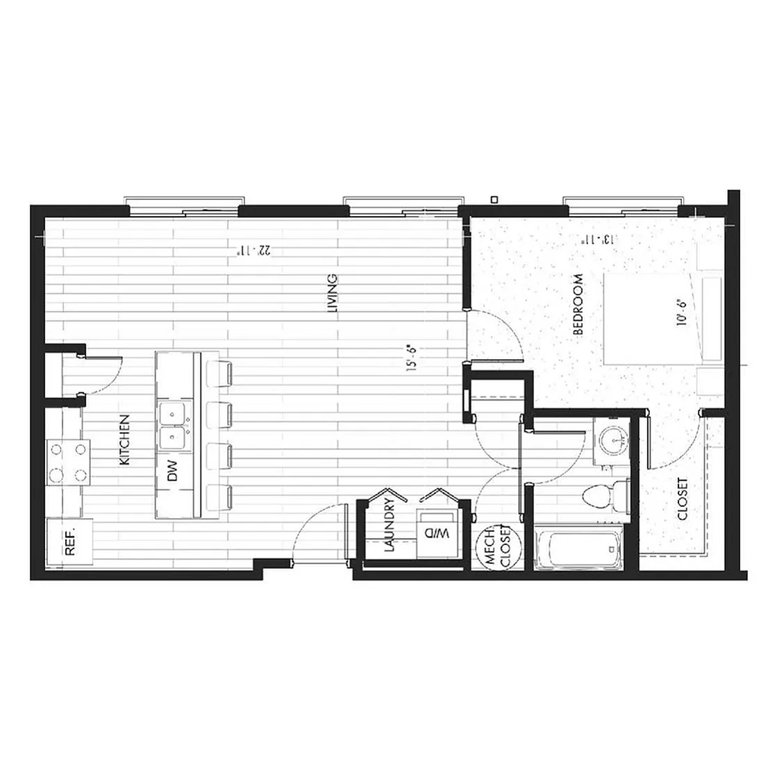 Monon Lofts - 1 Bedroom Floorplan